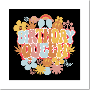 Birthday Queen Retro Groovy Shirt, Hippie Daisy Flower Birthday Girl Posters and Art